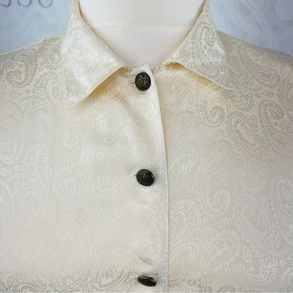 Leslie Fay Petite Sportswear Vintage cream blouse ornate pattern Size 14 PETITE - Picture 3 of 13